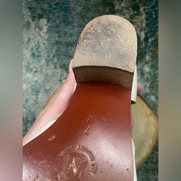 Vintage 90s Y2K Nordstrom cream open leather ankle strap cage sandals, size 7M - Picture 12 of 12